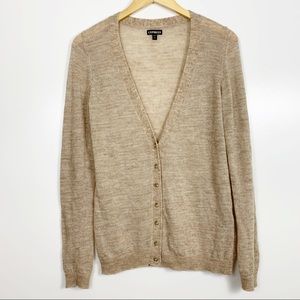 Express tan & gold shimmery button down cardigan